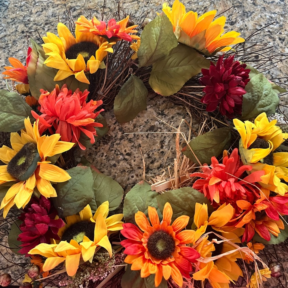 Vibrant Floral Wreath with Sunflowers